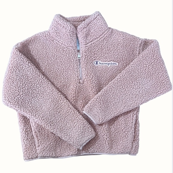 Champion Women’s Sherpa Fleece Pullover Pink Quarter Zip Small Cozy Teddy Jacket - Picture 2 of 8